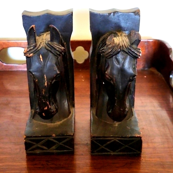 Rare Vintage Pairing English Handcarved & Numbered Ebony Horse Head Bookends - Picture 2 of 7